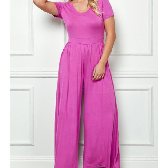 Plus Size Solid High Waist Wide Flair Jumpsuit - Picture 2 of 8
